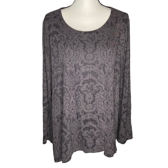 Habitat Tops - Habitat Long Sleeve Brocade Fabric Button Shoulder Detail Top Size XL